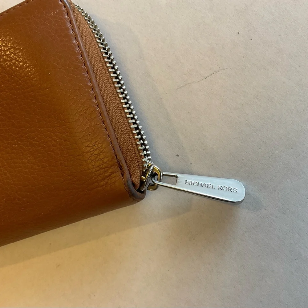 Michael Kors Brown Pebbled Leather Zip-Around Continental Wallet